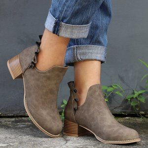 Gray Lettuce-Trim Ankle Boot - Women Size 9.5